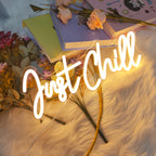 Enseigne néon LED « Just Chill » blanc chaud en cursive, 35,5 cm