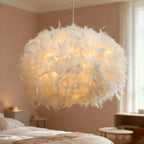 Grand abat-jour en plumes blanches pour suspension, Ø 50 x H 30 cm