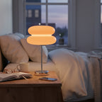 Lampe champignon orange à double bulle sur tige chromée, 36 cm