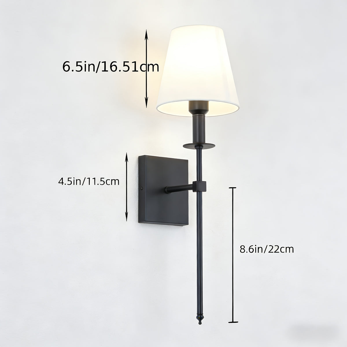 Lot de 2 appliques murales noires, abat-jour conique en tissu