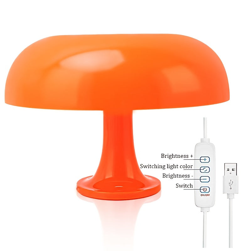 Petite lampe champignon orange vif, 25 cm, branchement USB