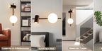 Plafonnier globe en verre opalin et spot GU10 orientable