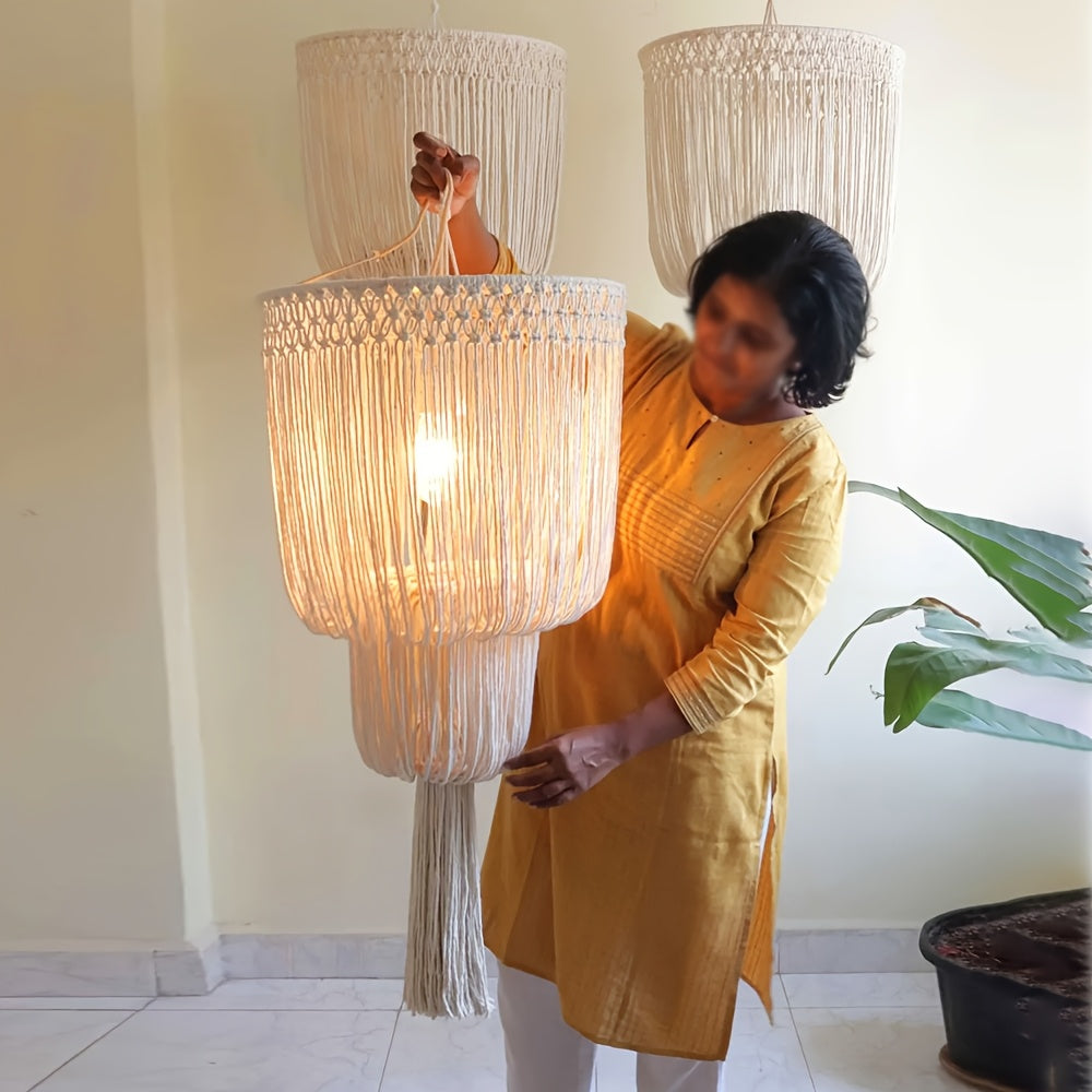 Abat-jour long en macramé à gland, Ø 30 ou 40 cm, 80 cm de long