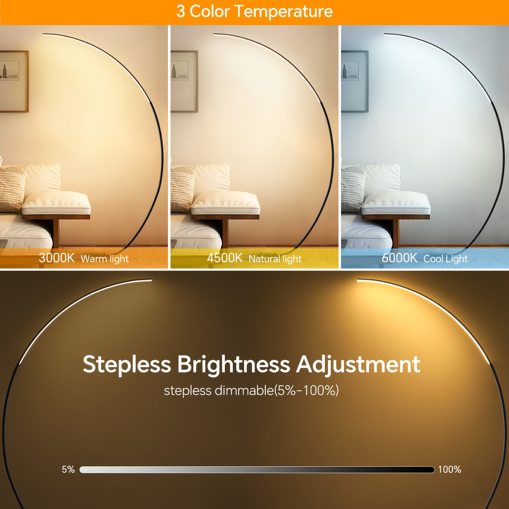 Lampadaire arc LED à variateur, pédale et télécommande, 165 cm