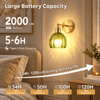 Applique murale sans fil rechargeable, tulipe de verre vert, RVB