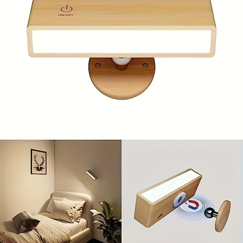Applique murale bois rotative sans fil, LED rechargeable USB