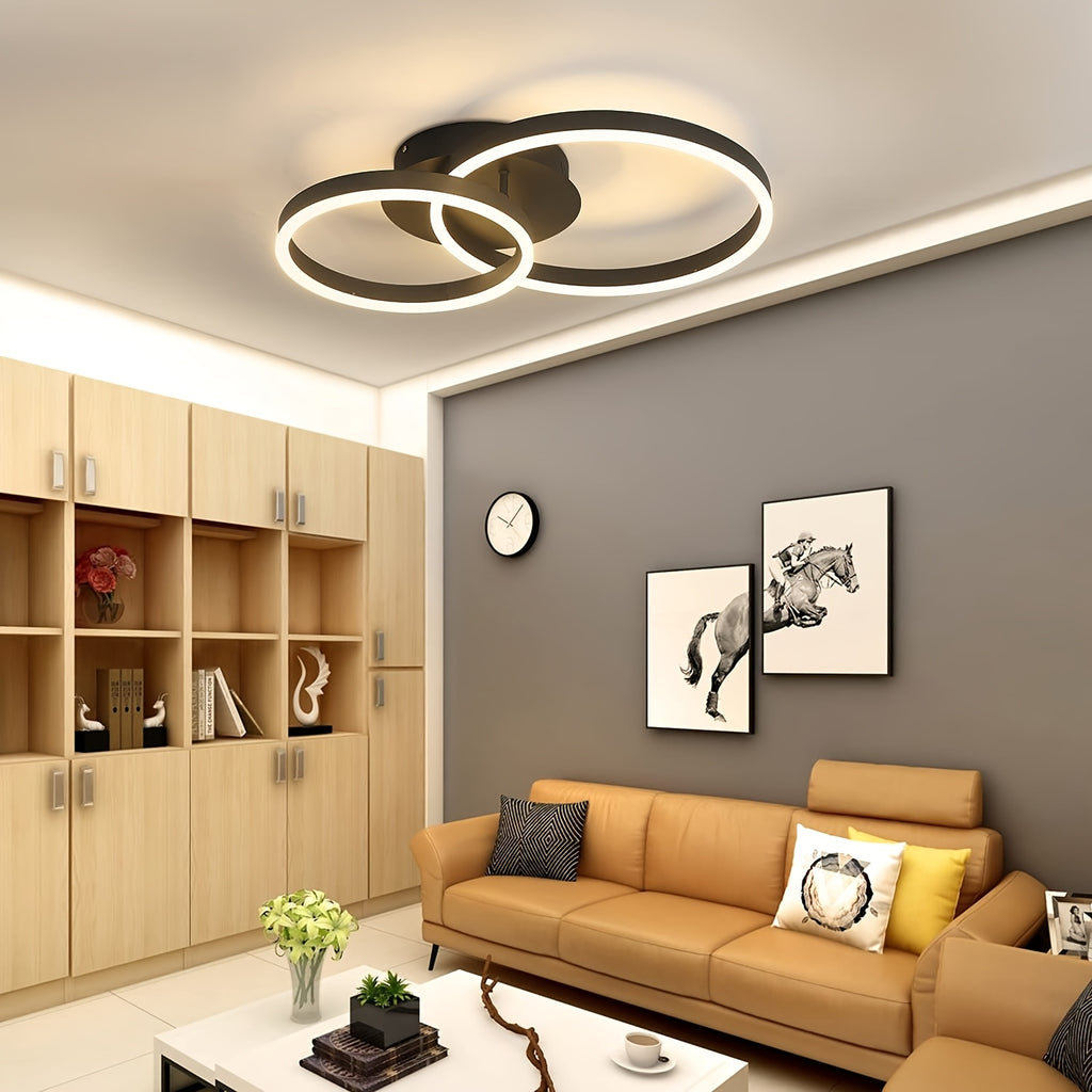 Plafonnier LED double anneau doré, noir ou argenté, variateur, 59 cm