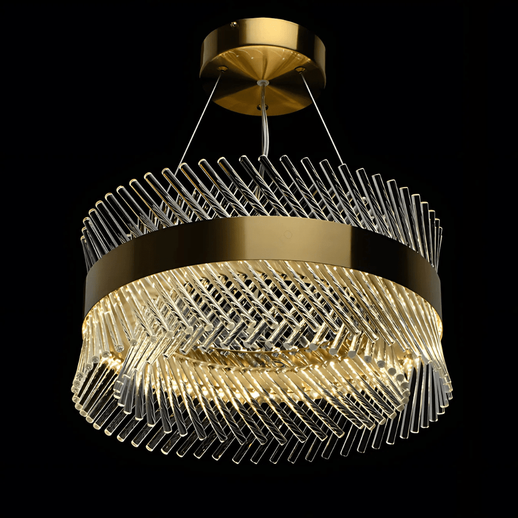 Lustre LED couronne de cristal torsadé et anneau doré, Ø 40 cm