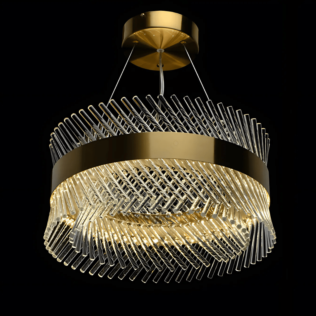 Lustre LED couronne de cristal torsadé et anneau doré, Ø 40 cm