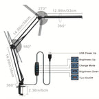 Lampe d'architecte à pince LED, bras métal blanc ou noir, USB