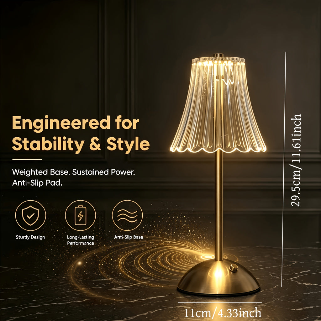 Lot de 2 lampes sans fil dorées à abat-jour plissé, mémoire tactile
