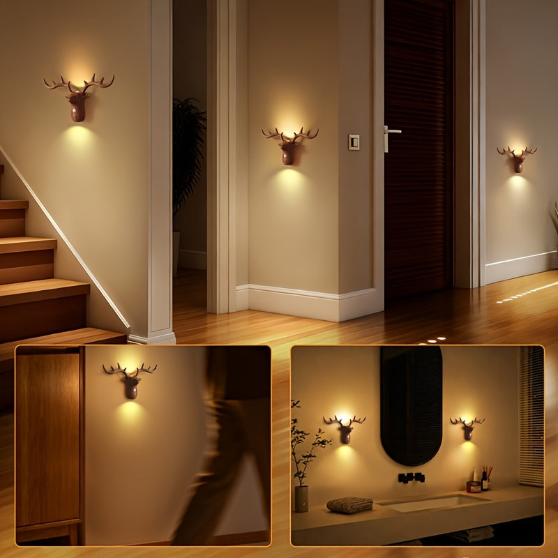 Applique murale tête de cerf LED à détecteur, sans fil rechargeable