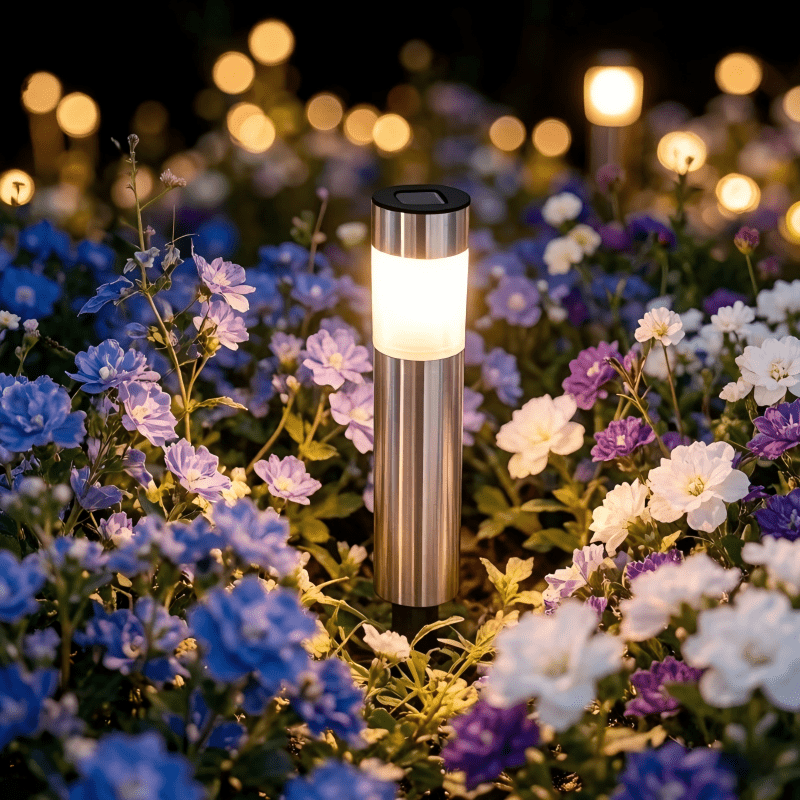 Lampe solaire de jardin en tube finition acier, lot de 4 IP44