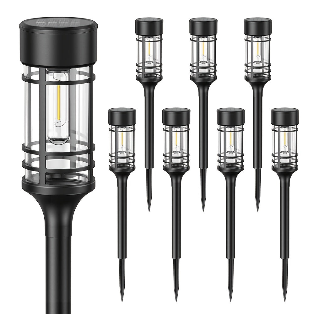 Lampe solaire de chemin à filament 3000K, cage noire, lot de 4