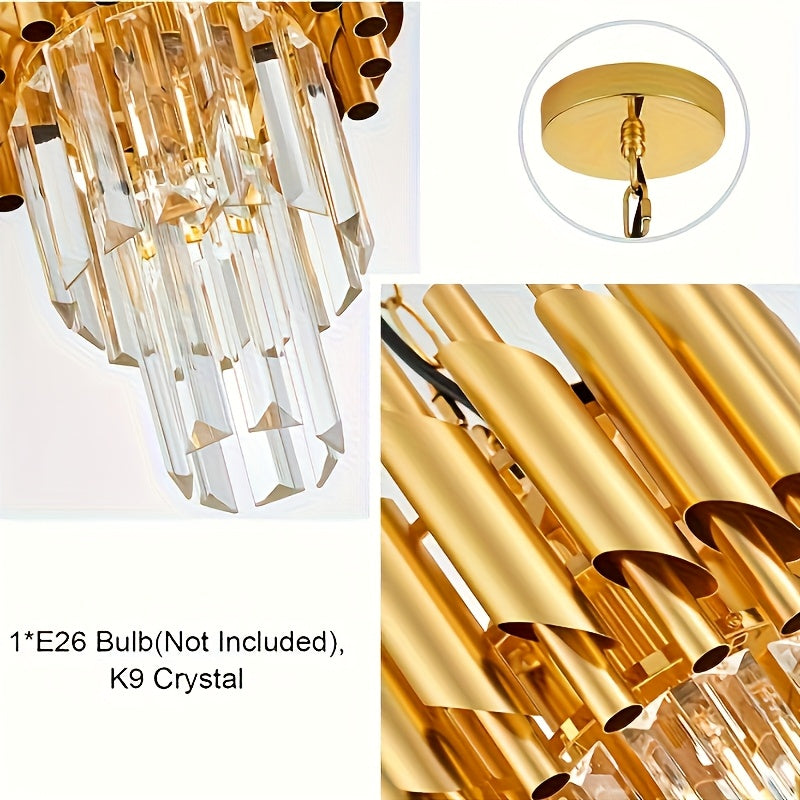 Mini lustre à tubes dorés et prismes de cristal, Ø 20 cm, sur chaîne