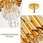Mini lustre à tubes dorés et prismes de cristal, Ø 20 cm, sur chaîne