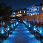 Guirlande solaire de balises bleues effet cristal à piquets, IP44