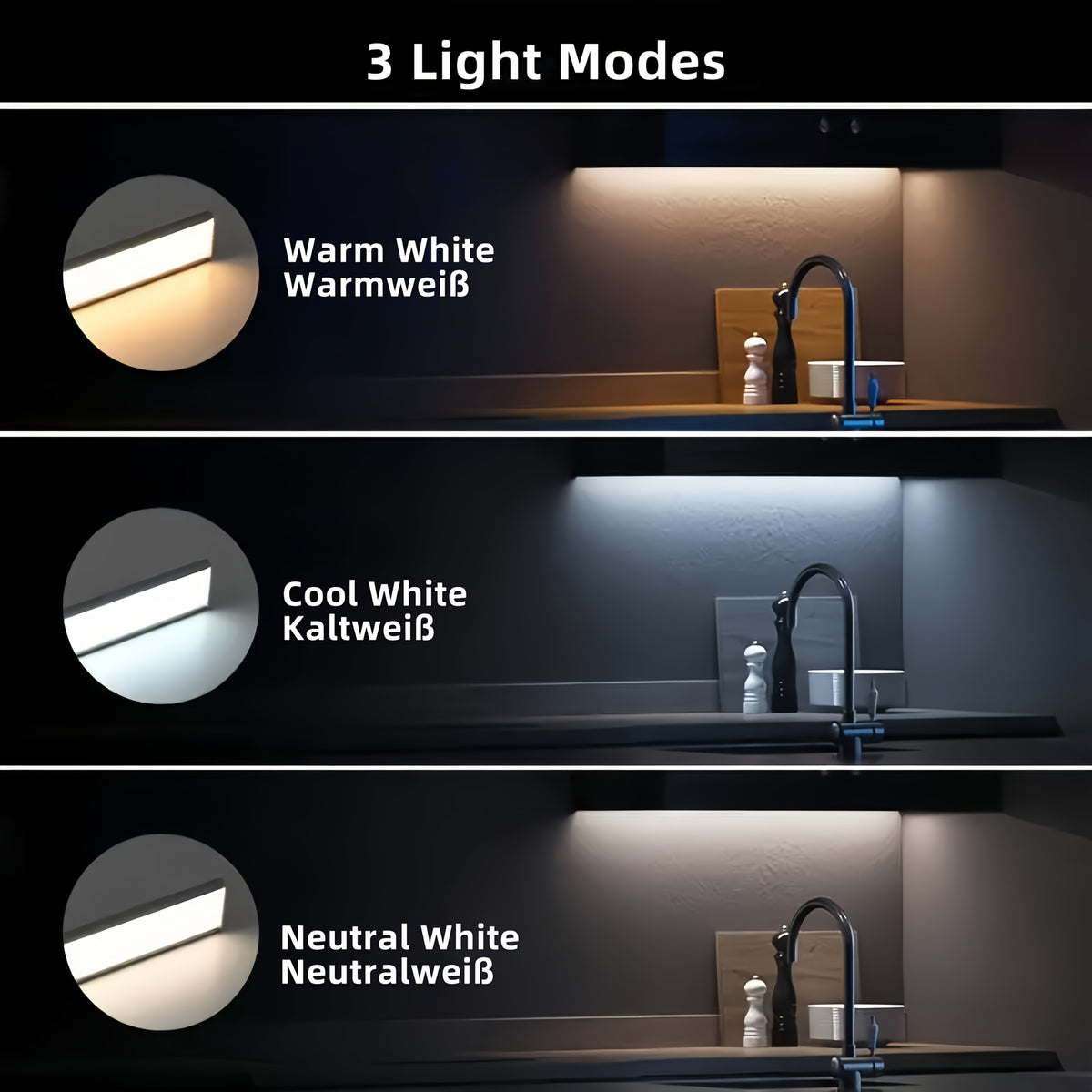 Lot de 2 réglettes LED 60 cm en aluminium, batterie standard ou longue