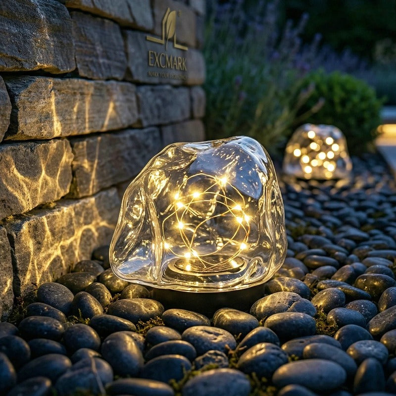 Lampe solaire rocher de cristal à micro-LED, lot de 4 pièces
