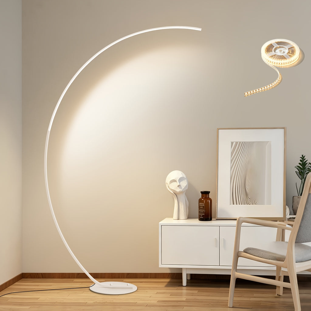 Lampadaire arc LED 165 cm, trois teintes et variateur, doré ou blanc