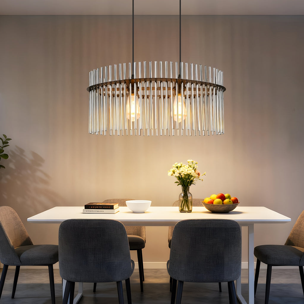 Suspension d'îlot 3 lumières en verre fumé cannelé, barre de 48 cm