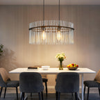 Suspension d'îlot 3 lumières en verre fumé cannelé, barre de 48 cm
