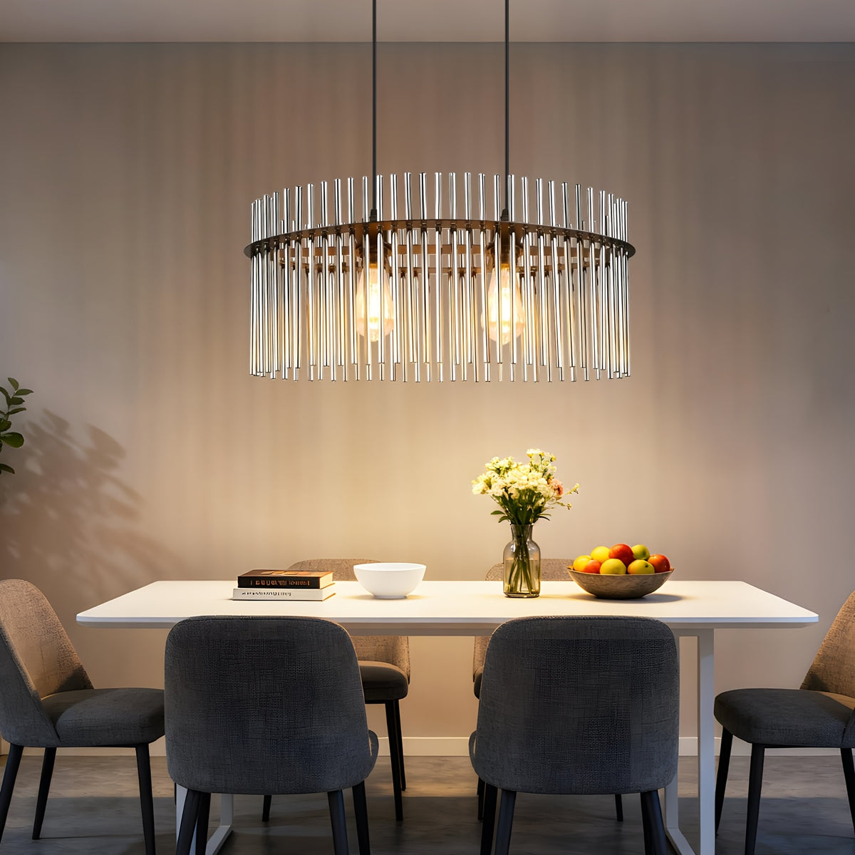 Suspension d'îlot 3 lumières en verre fumé cannelé, barre de 48 cm