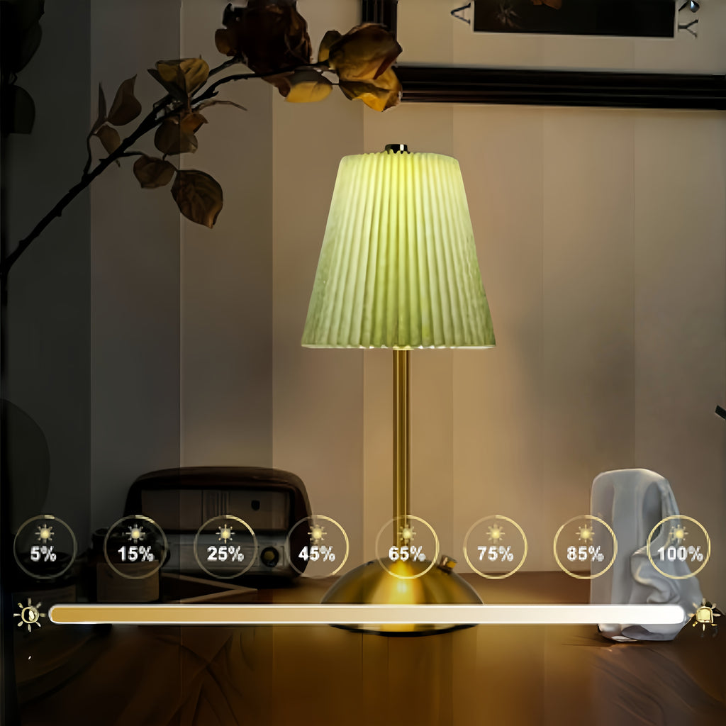 Lampe de table sans fil plissée sur dôme doré, tactile, 6 coloris