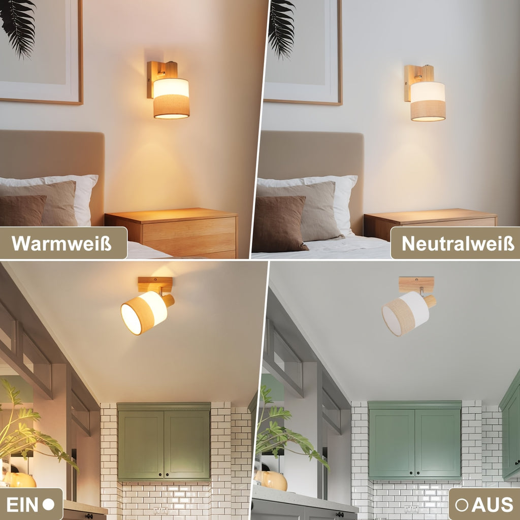 Lot de 2 spots orientables en bois et abat-jour tissu, douille E14