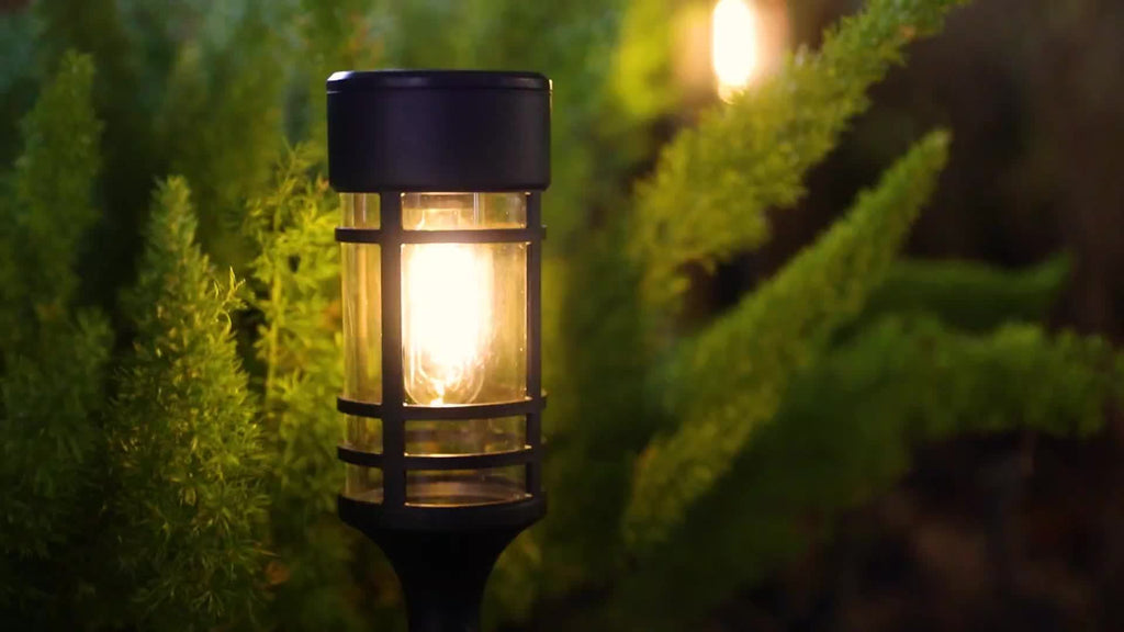 Lampe solaire de chemin à filament 3000K, cage noire, lot de 4
