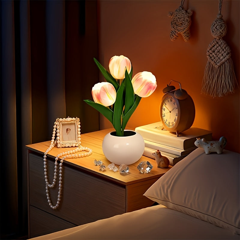 Lampe décorative bouquet de tulipes LED en pot céramique