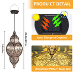Lanterne solaire marocaine dorée à suspendre en métal, lot de 2