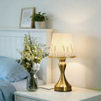 Lampe de chevet pied doré galbé, abat-jour imprimé épis de blé