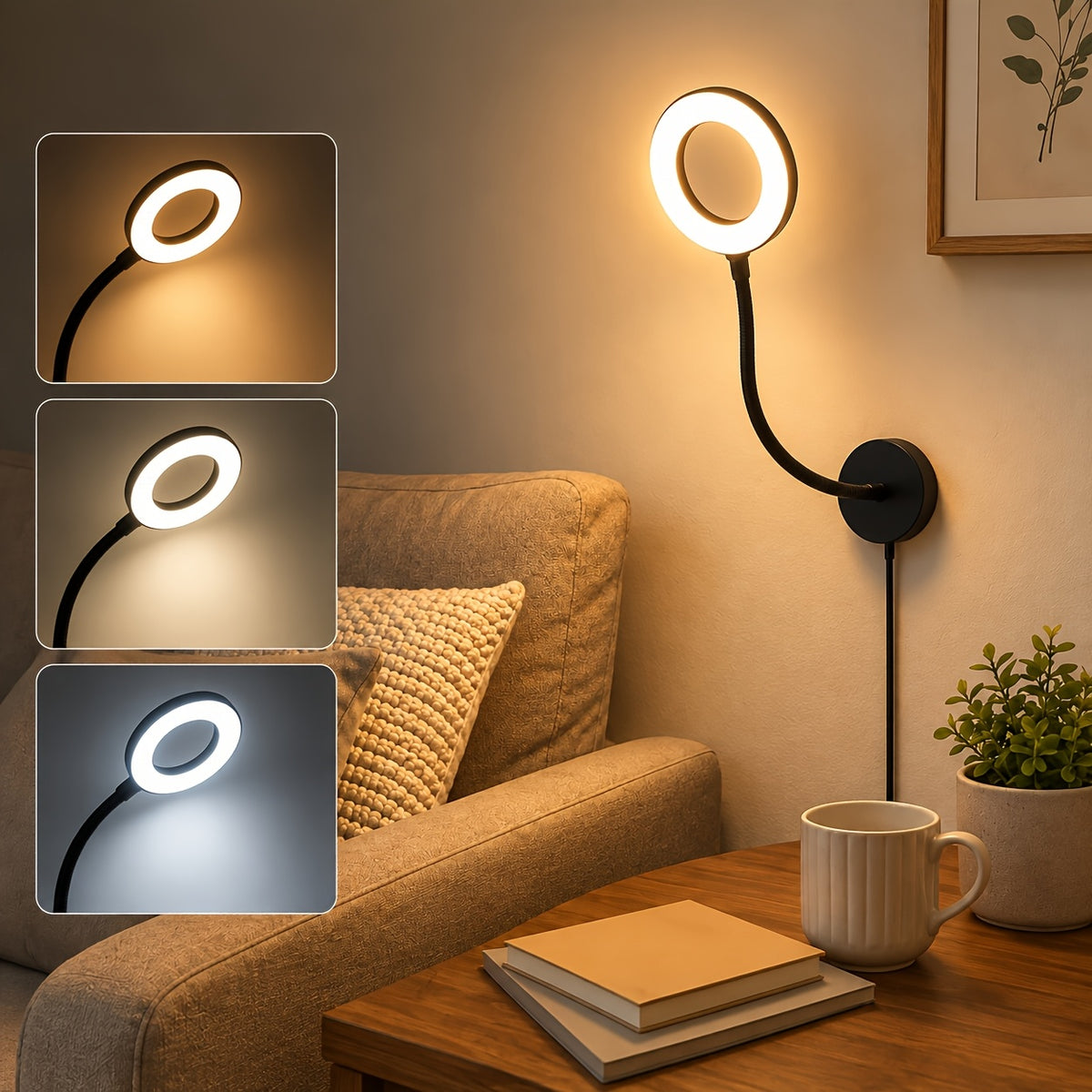 Applique murale liseuse LED à col flexible, alimentation USB