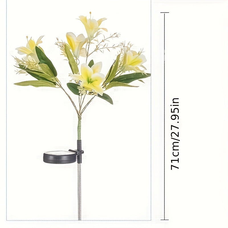 Lot de 2 tiges de lys roses solaires à planter, 7 fleurs LED