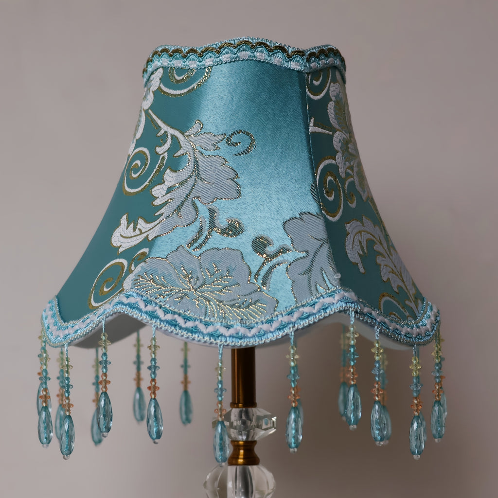 Abat-jour cloche en jacquard bleu turquoise et fils dorés, Ø 30 cm