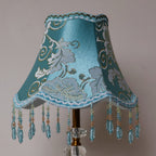 Abat-jour cloche en jacquard bleu turquoise et fils dorés, Ø 30 cm