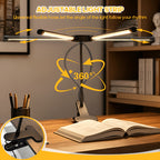 Lampe de bureau à pince double barre LED noire, col de 29 cm