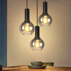 Suspension 3 globes en verre fumé sur cylindres noirs, E27