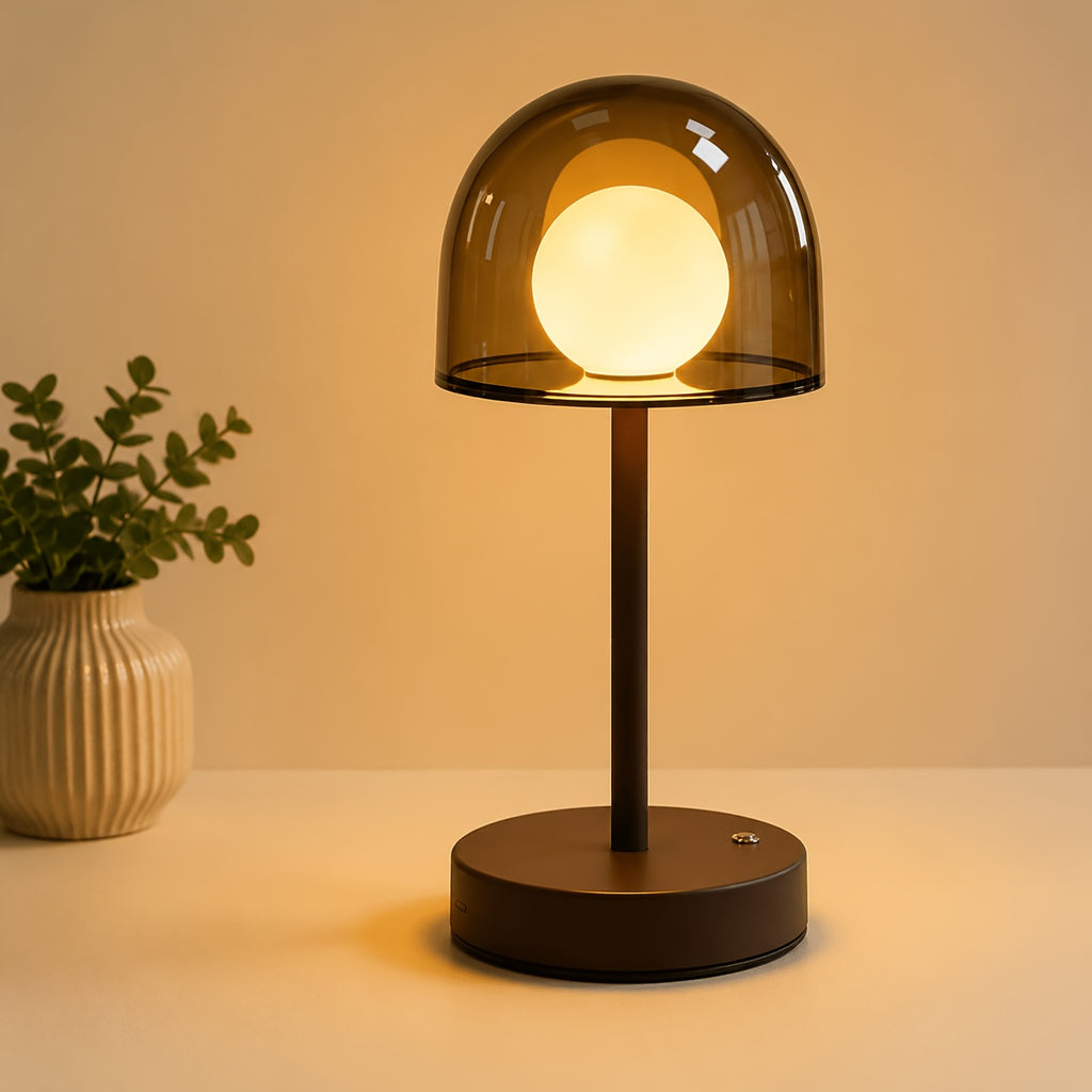 Lampe champignon rechargeable à dôme bleu ou rouge, globe blanc