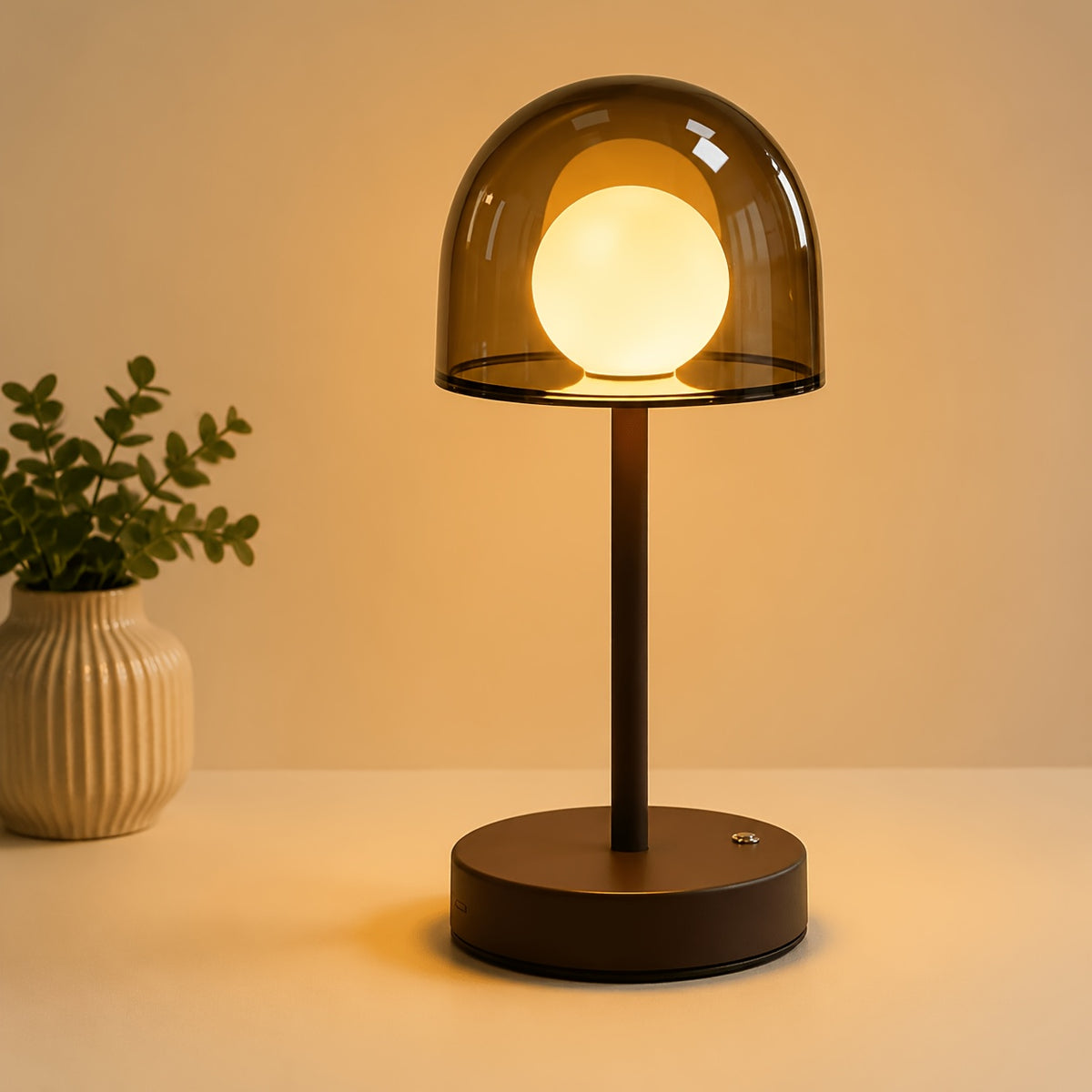Lampe champignon rechargeable à dôme bleu ou rouge, globe blanc