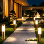 Lampe solaire de jardin en tube finition acier, lot de 4 IP44