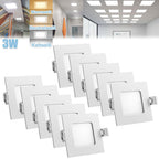 Spot LED encastrable carré 3 W, découpe 7,5 cm, lot de 10