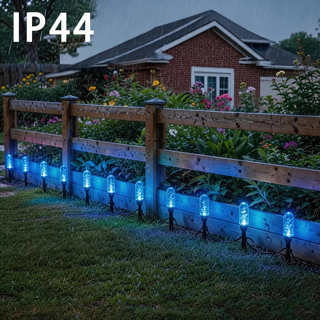 Guirlande solaire de balises bleues effet cristal à piquets, IP44