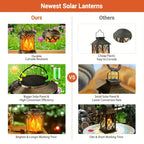 Lot de 2 lanternes solaires à flamme vacillante, noir ou bronze