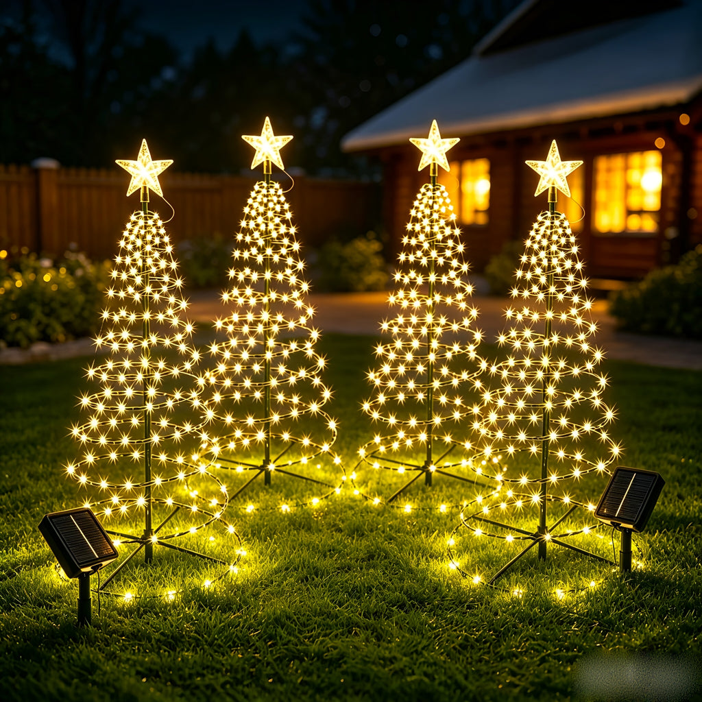 Sapin de Noël lumineux solaire en spirale à étoile, 93 cm, 80 LED
