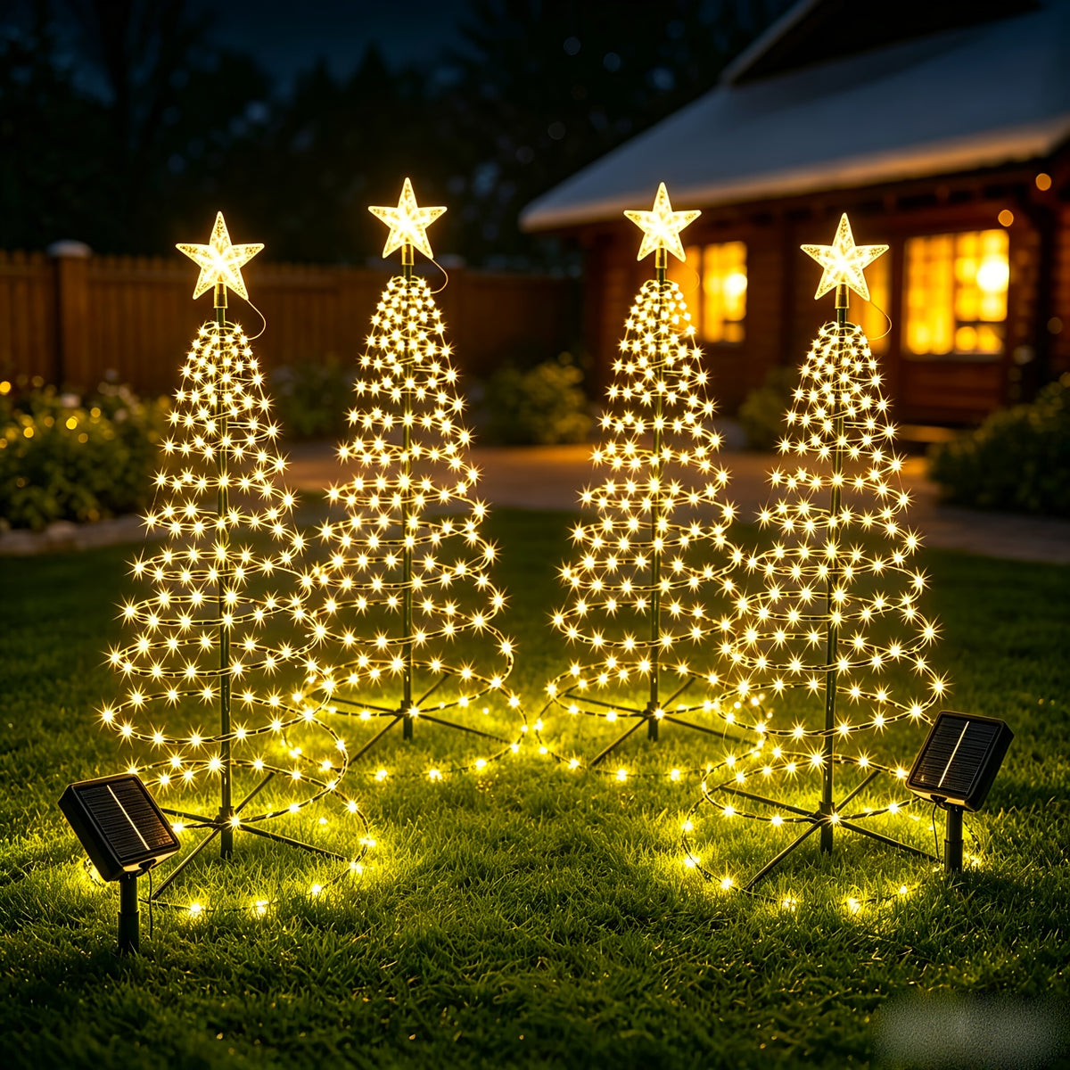 Sapin de Noël lumineux solaire en spirale à étoile, 93 cm, 80 LED