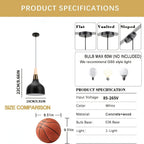 Suspension cloche noire mate à col effet bois et anneau doré, Ø 15 cm
