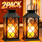 Lot de 2 lanternes solaires à croisillons et bougie LED, IP65, 33,9 cm