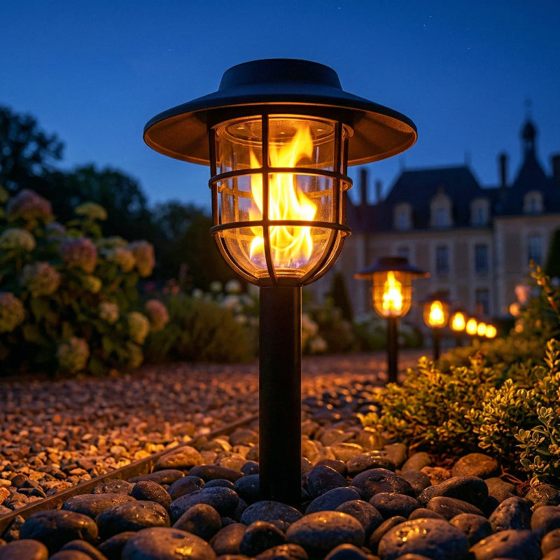 Lot de 4 lanternes solaires à flamme sur piquet, 34,5 cm